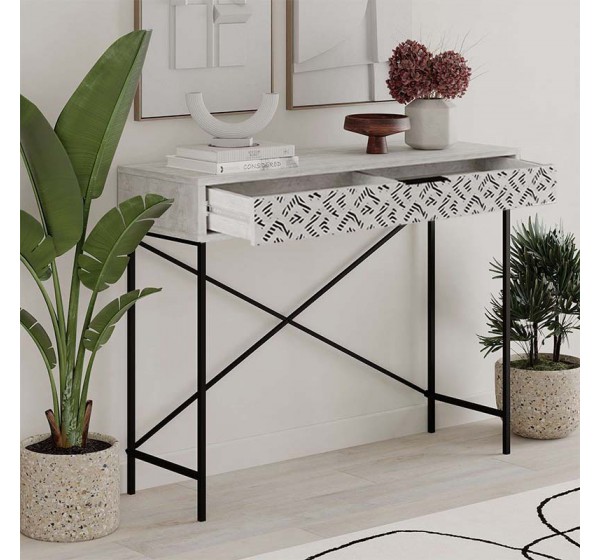 Κονσόλα Heaton Megapap μεταλλική - μελαμίνης χρώμα λευκό αντικέ 110x35,6x90εκ.