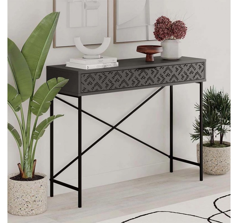 Κονσόλα Heaton Megapap μεταλλική - μελαμίνης χρώμα ανθρακί 110x35,6x90εκ.