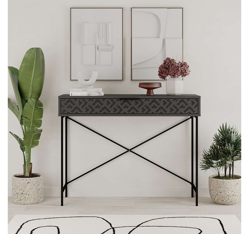 Κονσόλα Heaton Megapap μεταλλική - μελαμίνης χρώμα ανθρακί 110x35,6x90εκ.