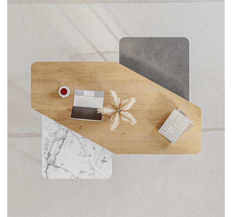 Τραπεζάκι σαλονιού σετ 3 τμχ. Nesty Megapap χρώμα saphhire oak - γκρι ρετρό - λευκό εφέ μαρμάρου 110x60x48εκ.