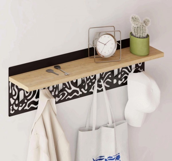 Κρεμάστρα τοίχου Novo Megapap από  μέταλλο - μελαμίνη χρώμα sapphire oak - μαύρο 80x12,2x20εκ.