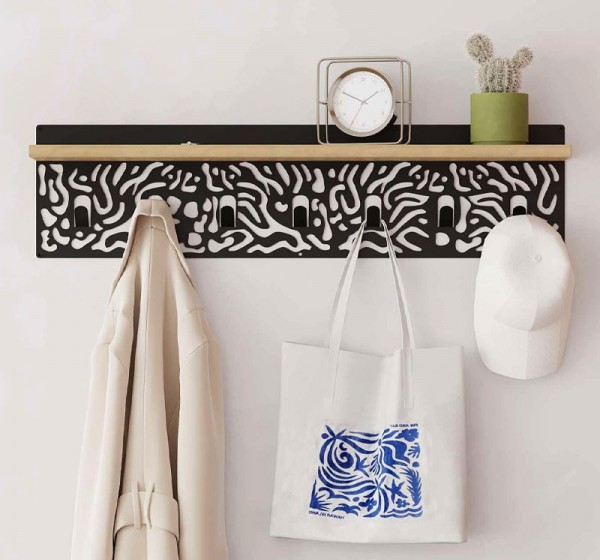 Κρεμάστρα τοίχου Novo Megapap από  μέταλλο - μελαμίνη χρώμα sapphire oak - μαύρο 80x12,2x20εκ.