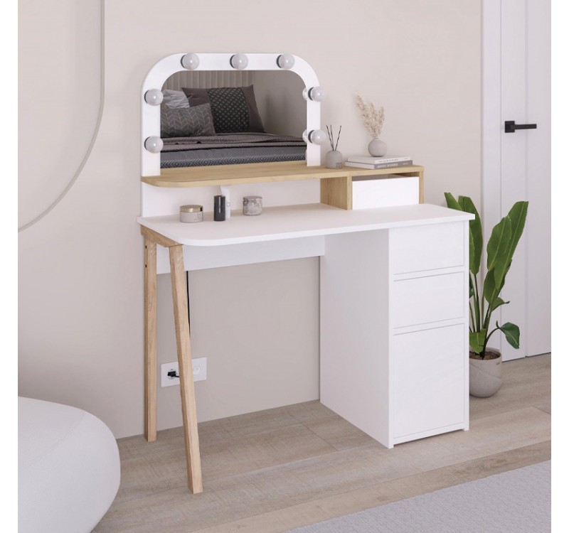 Τουαλέτα με καθρέπτη Avien Megapap με LED χρώμα λευκό - sapphire oak 105x51,1x131εκ.