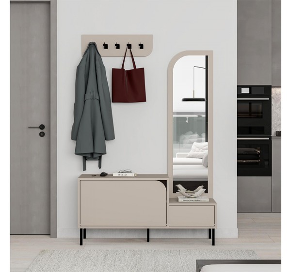 Έπιπλο εισόδου Mila Megapap με κρεμάστρα χρώμα sandstone120x37x171,6εκ.