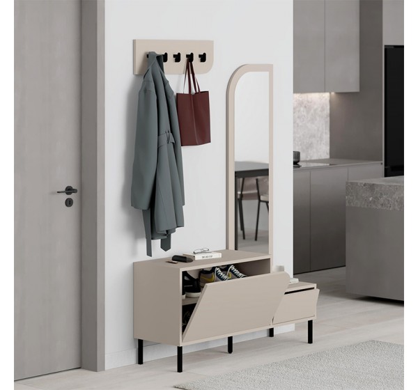 Έπιπλο εισόδου Mila Megapap με κρεμάστρα χρώμα sandstone120x37x171,6εκ.