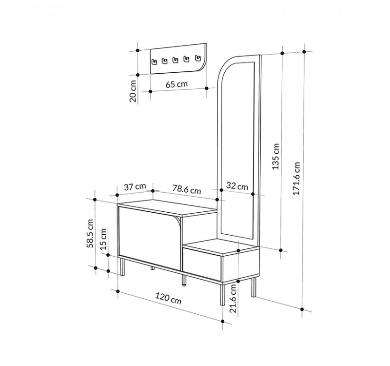 Έπιπλο εισόδου Mila Megapap με κρεμάστρα χρώμα λευκό 120x37x171,6εκ.