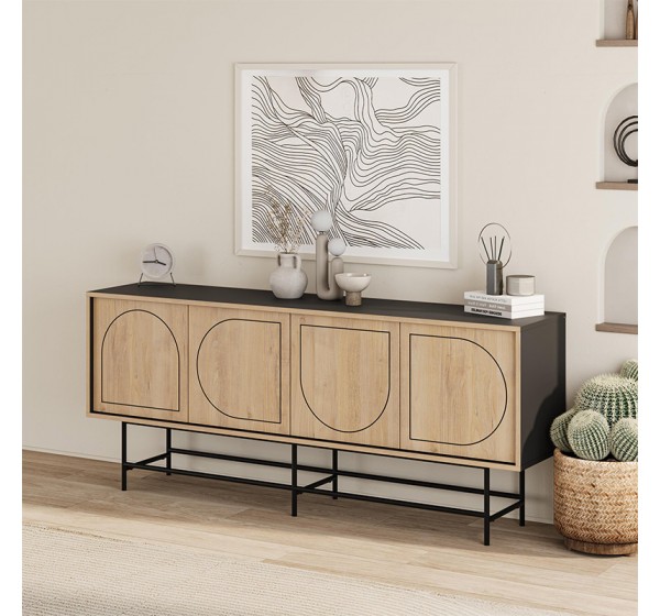 Μπουφές Joji Megapap χρώμα sapphire oak - silky black 186,8x40x77,6εκ.