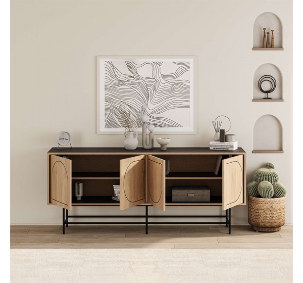 Μπουφές Joji Megapap χρώμα sapphire oak - silky black 186,8x40x77,6εκ.