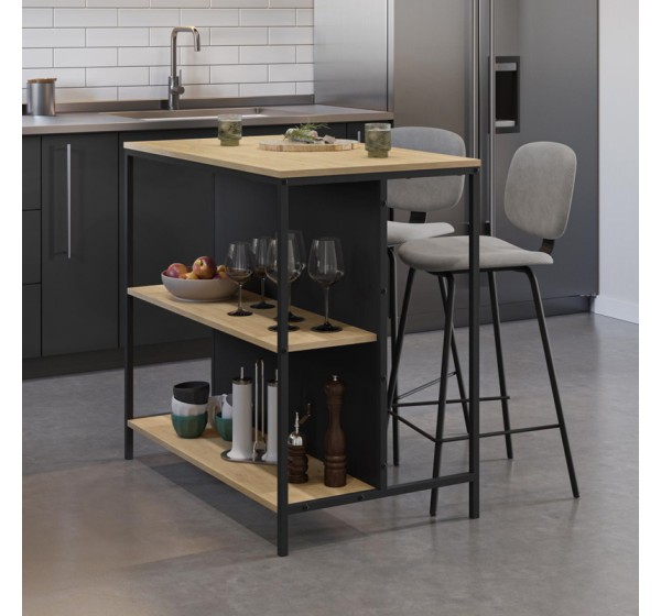 Τραπέζι μπαρ Detroit Megapap χρώμα sapphire oak - silky black 100x60x95εκ.