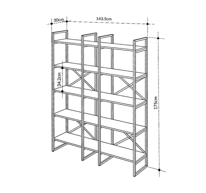 Βιβλιοθήκη Dusan Megapap χρώμα sepet oak 143,5x30x175εκ.