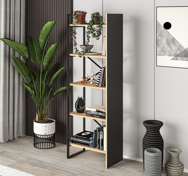 Βιβλιοθήκη Detroit Megapap χρώμα sapphire oak - silky black 58x35,2x175εκ.