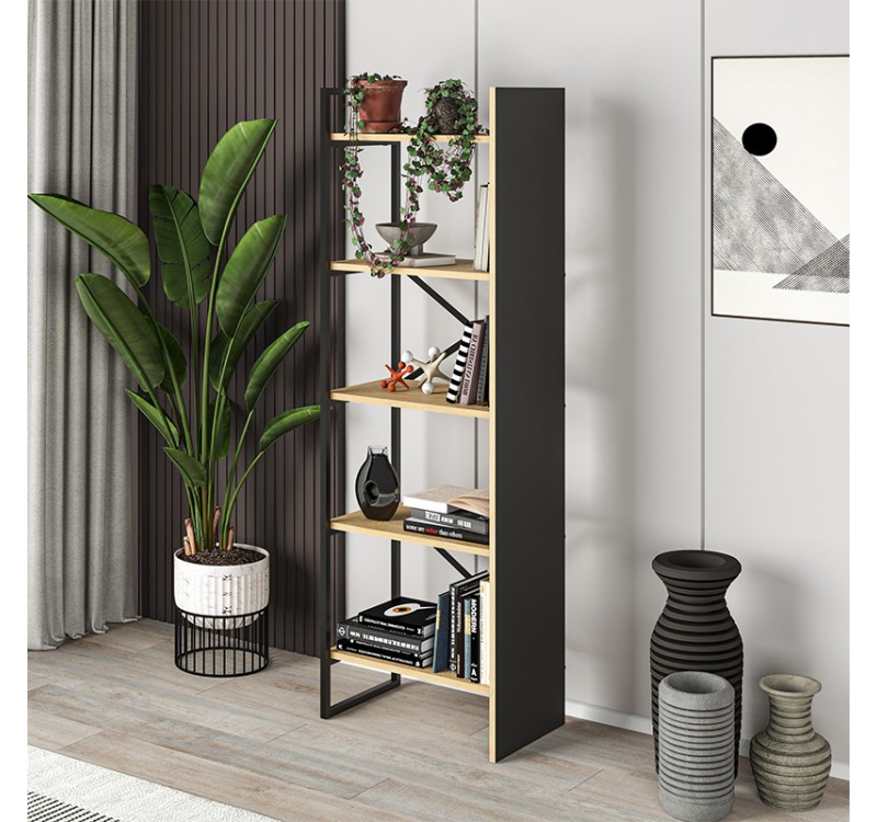 Βιβλιοθήκη Detroit Megapap χρώμα sapphire oak - silky black 58x35,2x175εκ.