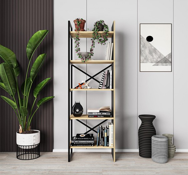 Βιβλιοθήκη Detroit Megapap χρώμα sapphire oak - silky black 58x35,2x175εκ.