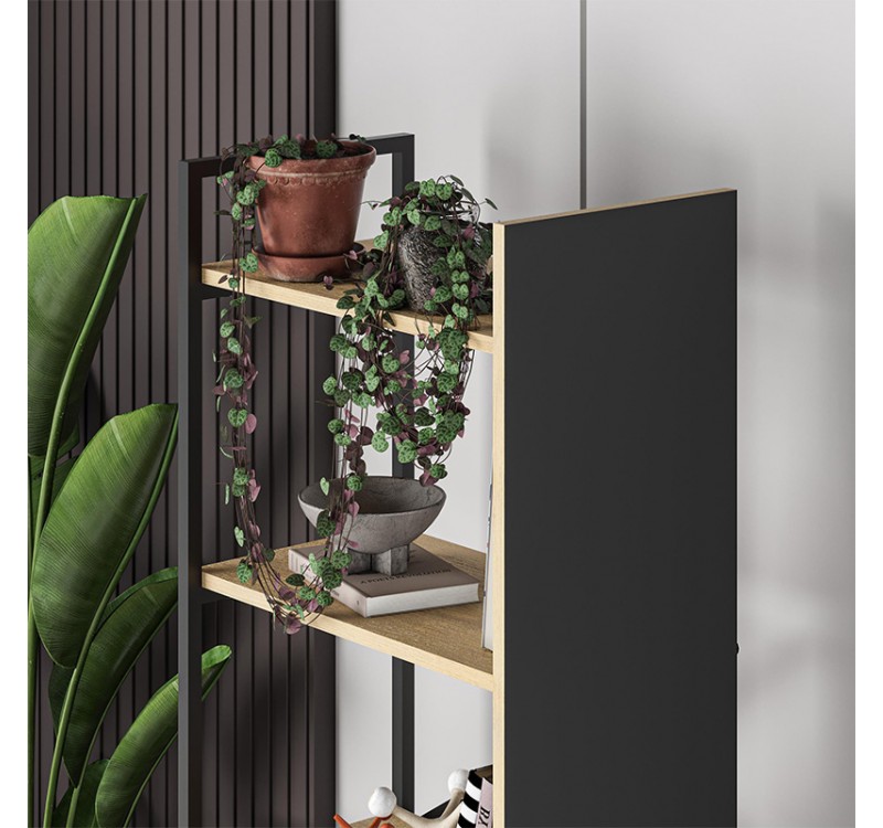 Βιβλιοθήκη Detroit Megapap χρώμα sapphire oak - silky black 58x35,2x175εκ.