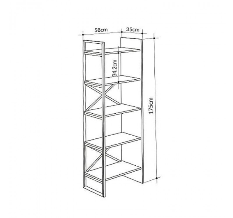 Βιβλιοθήκη Detroit Megapap χρώμα sapphire oak - silky black 58x35,2x175εκ.