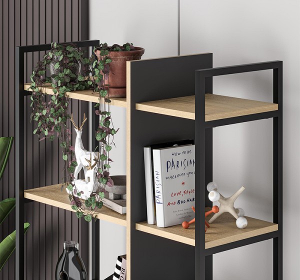 Βιβλιοθήκη Detroit Megapap χρώμα sapphire oak - silky black 87,5x35,2x175εκ.