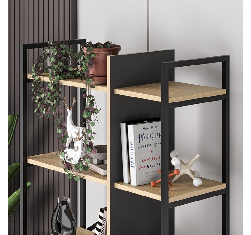 Βιβλιοθήκη Detroit Megapap χρώμα sapphire oak - silky black 87,5x35,2x175εκ.