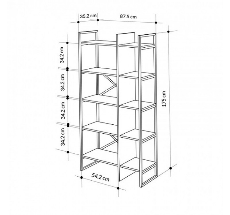 Βιβλιοθήκη Detroit Megapap χρώμα sapphire oak - silky black 87,5x35,2x175εκ.
