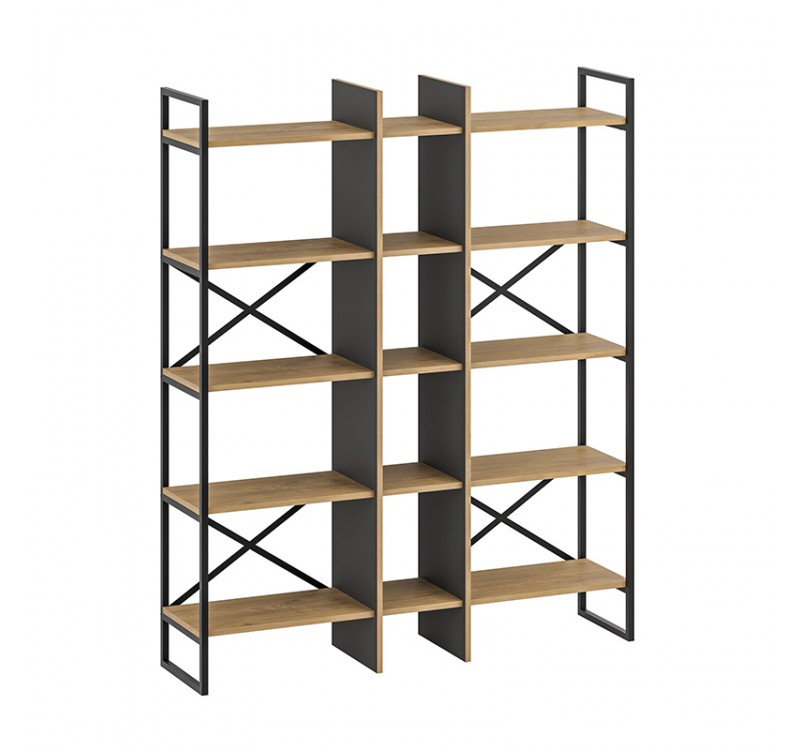 Βιβλιοθήκη Detroit Megapap χρώμα sapphire oak - silky black 143,5x35,2x175εκ.