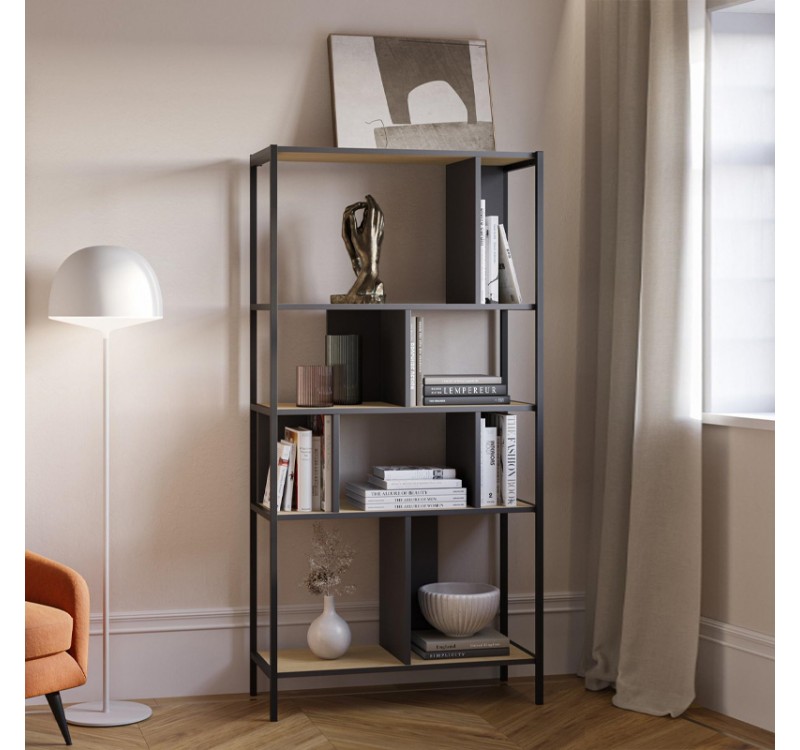 Βιβλιοθήκη Midi Megapap χρώμα sapphire oak - silky black 88x35x175εκ.