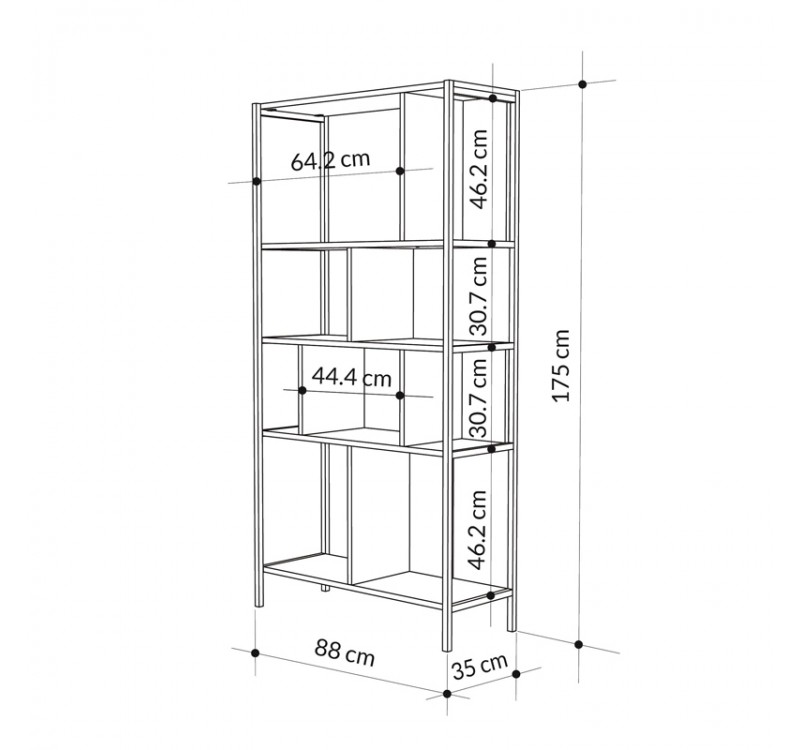 Βιβλιοθήκη Midi Megapap χρώμα sapphire oak - silky black 88x35x175εκ.