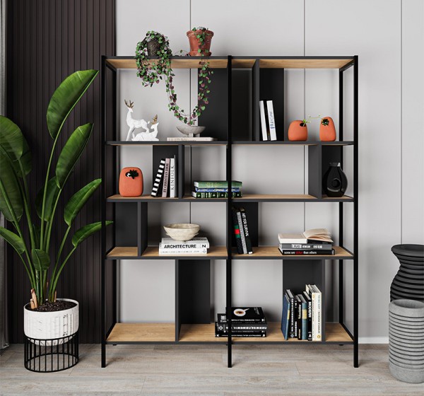 Βιβλιοθήκη Maxi Megapap χρώμα sapphire oak - silky black 144x35x175εκ.