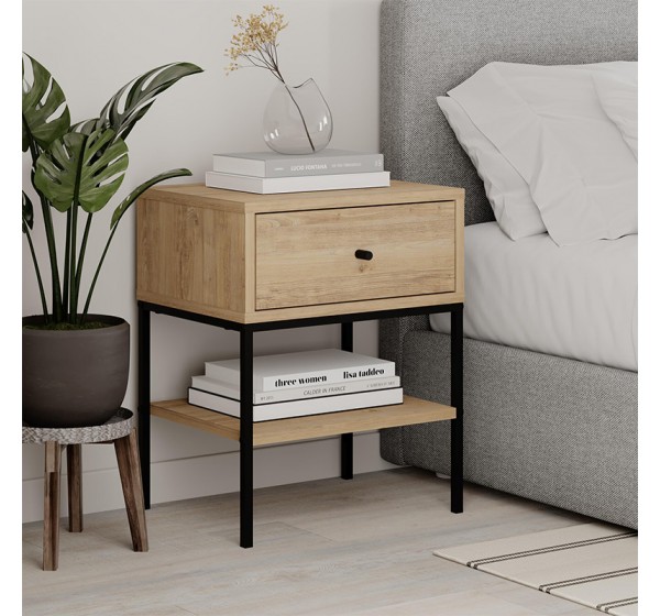 Κομοδίνο Lisa Megapap χρώμα saphhire oak 45x35x56εκ.