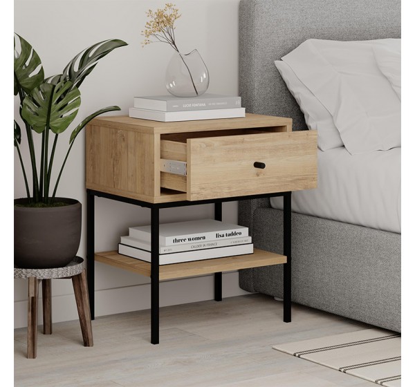Κομοδίνο Lisa Megapap χρώμα saphhire oak 45x35x56εκ.