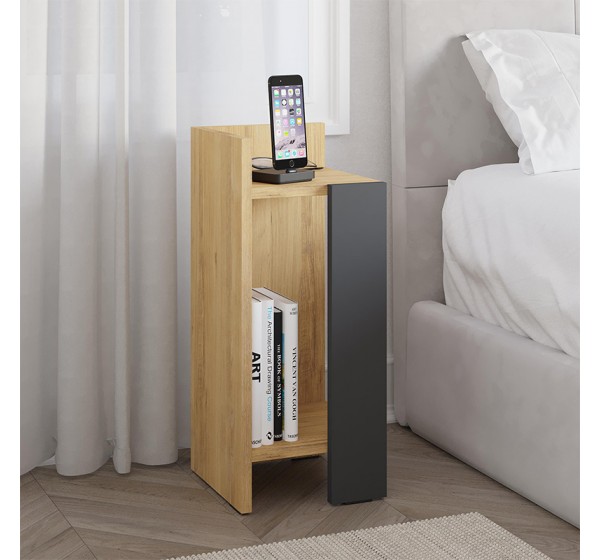 Κομοδίνο Elos Megapap αριστερό χρώμα saphhire oak - silky black 30x31,7x55εκ.