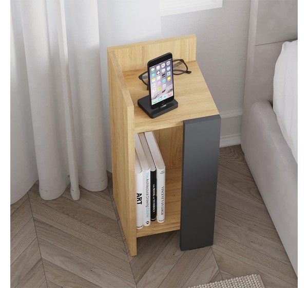Κομοδίνο Elos Megapap αριστερό χρώμα saphhire oak - silky black 30x31,7x55εκ.