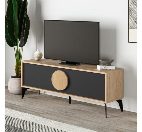 Έπιπλο τηλεόρασης Gora Megapap χρώμα sapphire oak - silky black 140x35,6x51εκ.