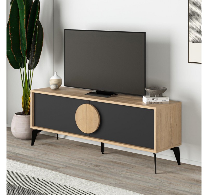 Έπιπλο τηλεόρασης Gora Megapap χρώμα sapphire oak - silky black 140x35,6x51εκ.