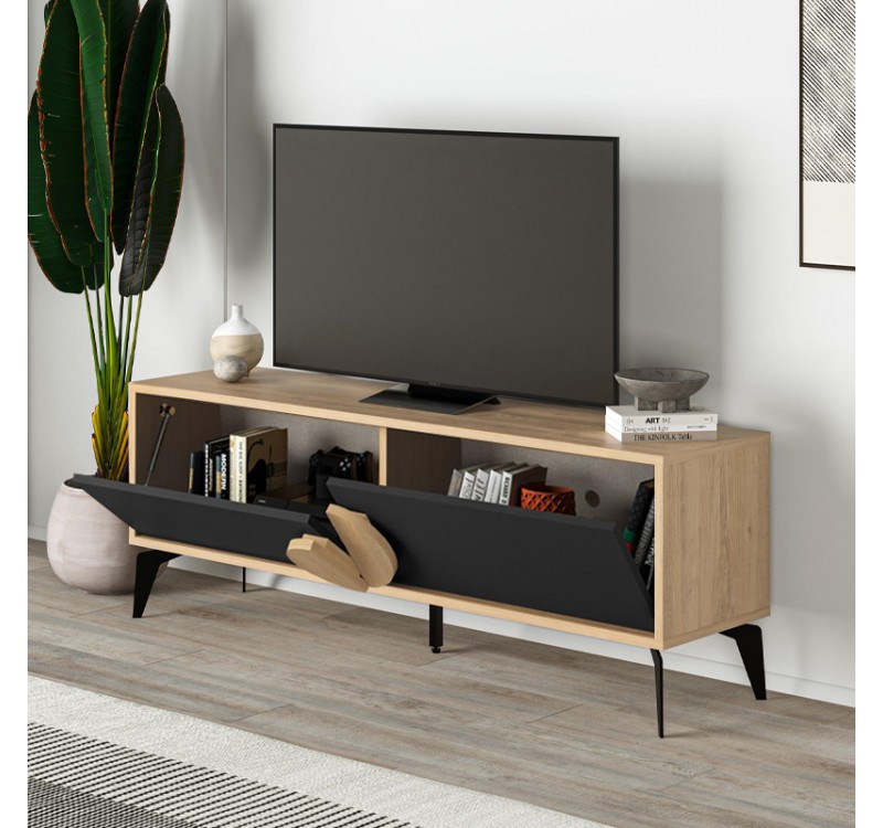 Έπιπλο τηλεόρασης Gora Megapap χρώμα sapphire oak - silky black 140x35,6x51εκ.