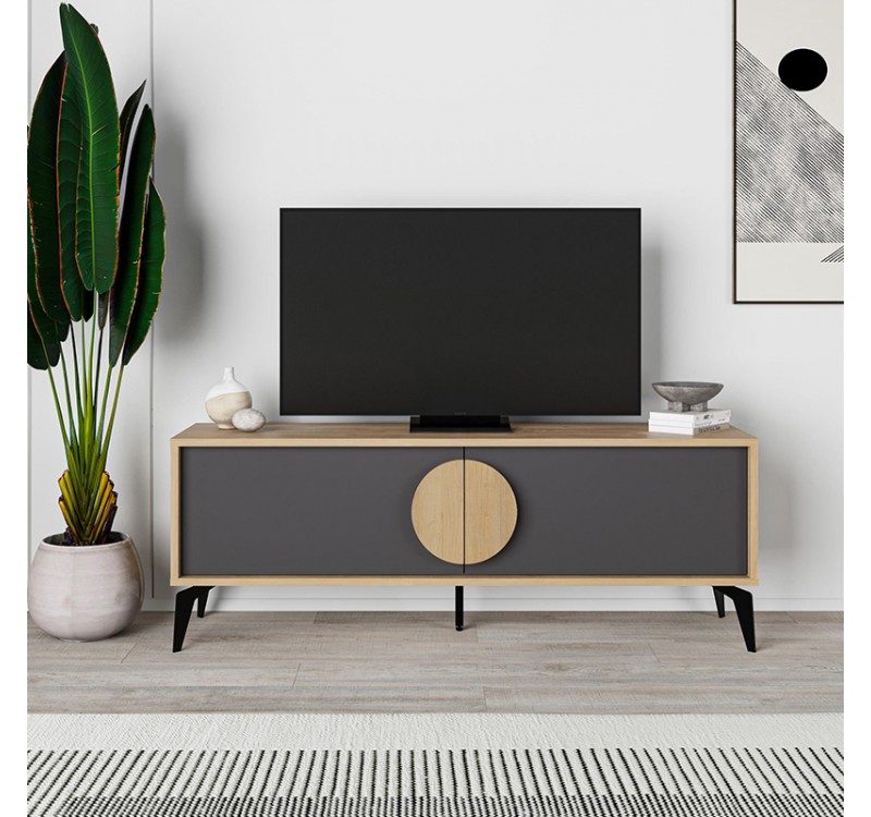 Έπιπλο τηλεόρασης Gora Megapap χρώμα sapphire oak - silky black 140x35,6x51εκ.