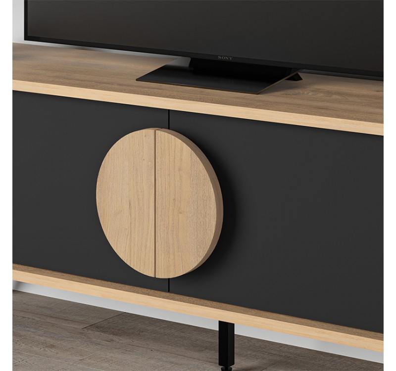 Έπιπλο τηλεόρασης Gora Megapap χρώμα sapphire oak - silky black 140x35,6x51εκ.