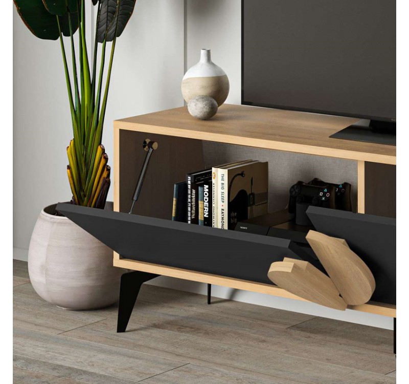 Έπιπλο τηλεόρασης Gora Megapap χρώμα sapphire oak - silky black 140x35,6x51εκ.