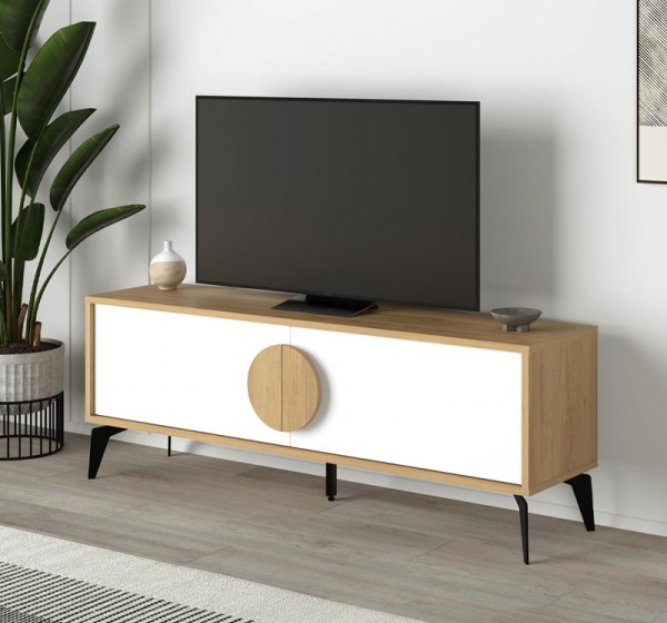 Έπιπλο τηλεόρασης Gora Megapap χρώμα sapphire oak - λευκό 140x35,6x51εκ.
