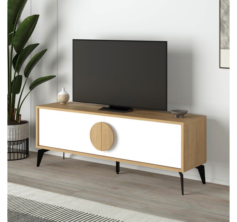 Έπιπλο τηλεόρασης Gora Megapap χρώμα sapphire oak - λευκό 140x35,6x51εκ.
