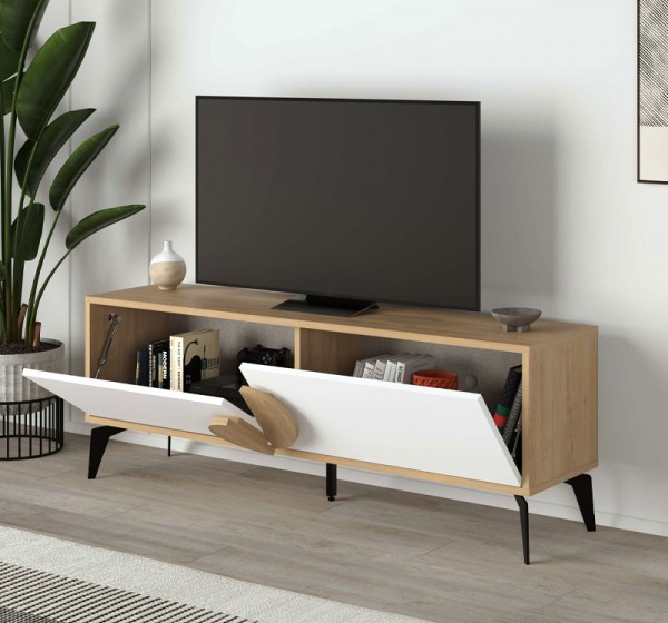 Έπιπλο τηλεόρασης Gora Megapap χρώμα sapphire oak - λευκό 140x35,6x51εκ.