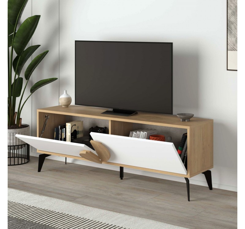 Έπιπλο τηλεόρασης Gora Megapap χρώμα sapphire oak - λευκό 140x35,6x51εκ.