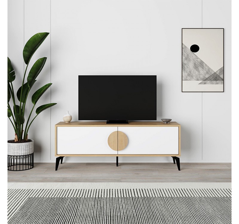 Έπιπλο τηλεόρασης Gora Megapap χρώμα sapphire oak - λευκό 140x35,6x51εκ.