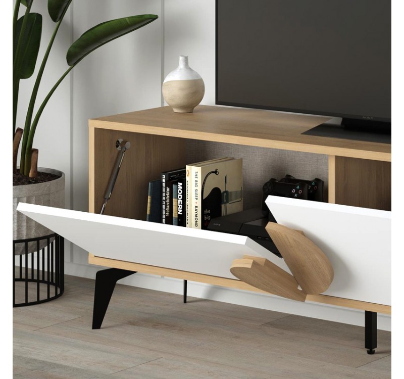 Έπιπλο τηλεόρασης Gora Megapap χρώμα sapphire oak - λευκό 140x35,6x51εκ.
