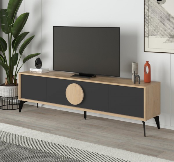 Έπιπλο τηλεόρασης Gora Megapap χρώμα sapphire oak - silky black 180x35,6x51εκ.