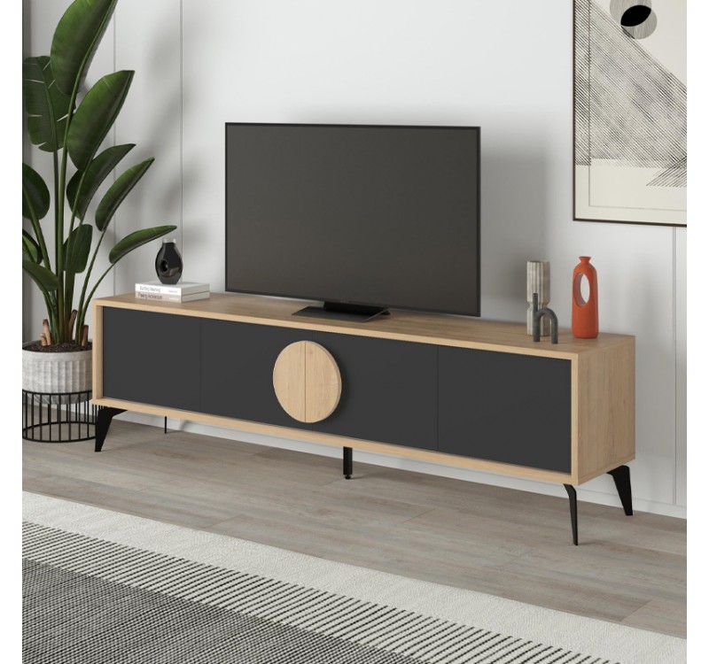 Έπιπλο τηλεόρασης Gora Megapap χρώμα sapphire oak - silky black 180x35,6x51εκ.