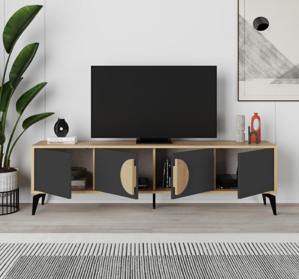 Έπιπλο τηλεόρασης Gora Megapap χρώμα sapphire oak - silky black 180x35,6x51εκ.
