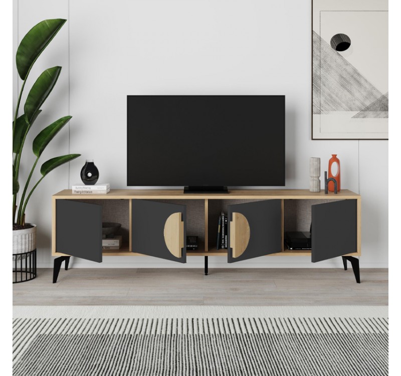 Έπιπλο τηλεόρασης Gora Megapap χρώμα sapphire oak - silky black 180x35,6x51εκ.