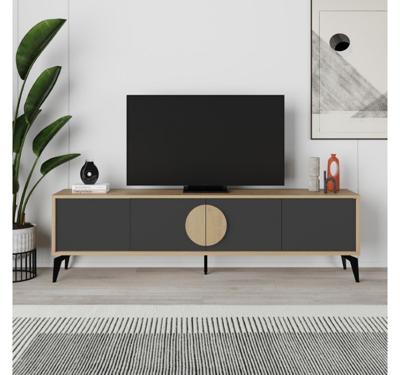 Έπιπλο τηλεόρασης Gora Megapap χρώμα sapphire oak - silky black 180x35,6x51εκ.