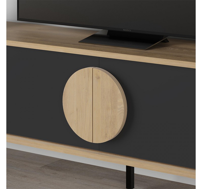 Έπιπλο τηλεόρασης Gora Megapap χρώμα sapphire oak - silky black 180x35,6x51εκ.