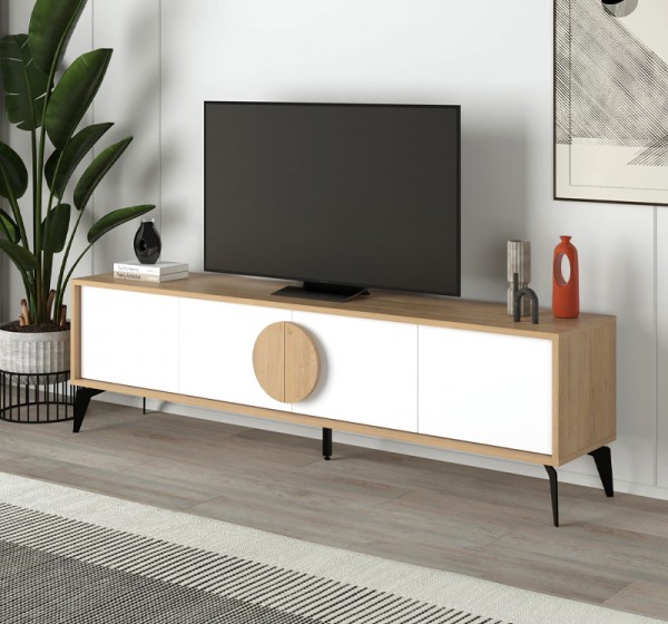 Έπιπλο τηλεόρασης Gora Megapap χρώμα sapphire oak - λευκό 180x35,6x51εκ.