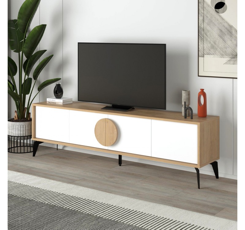 Έπιπλο τηλεόρασης Gora Megapap χρώμα sapphire oak - λευκό 180x35,6x51εκ.